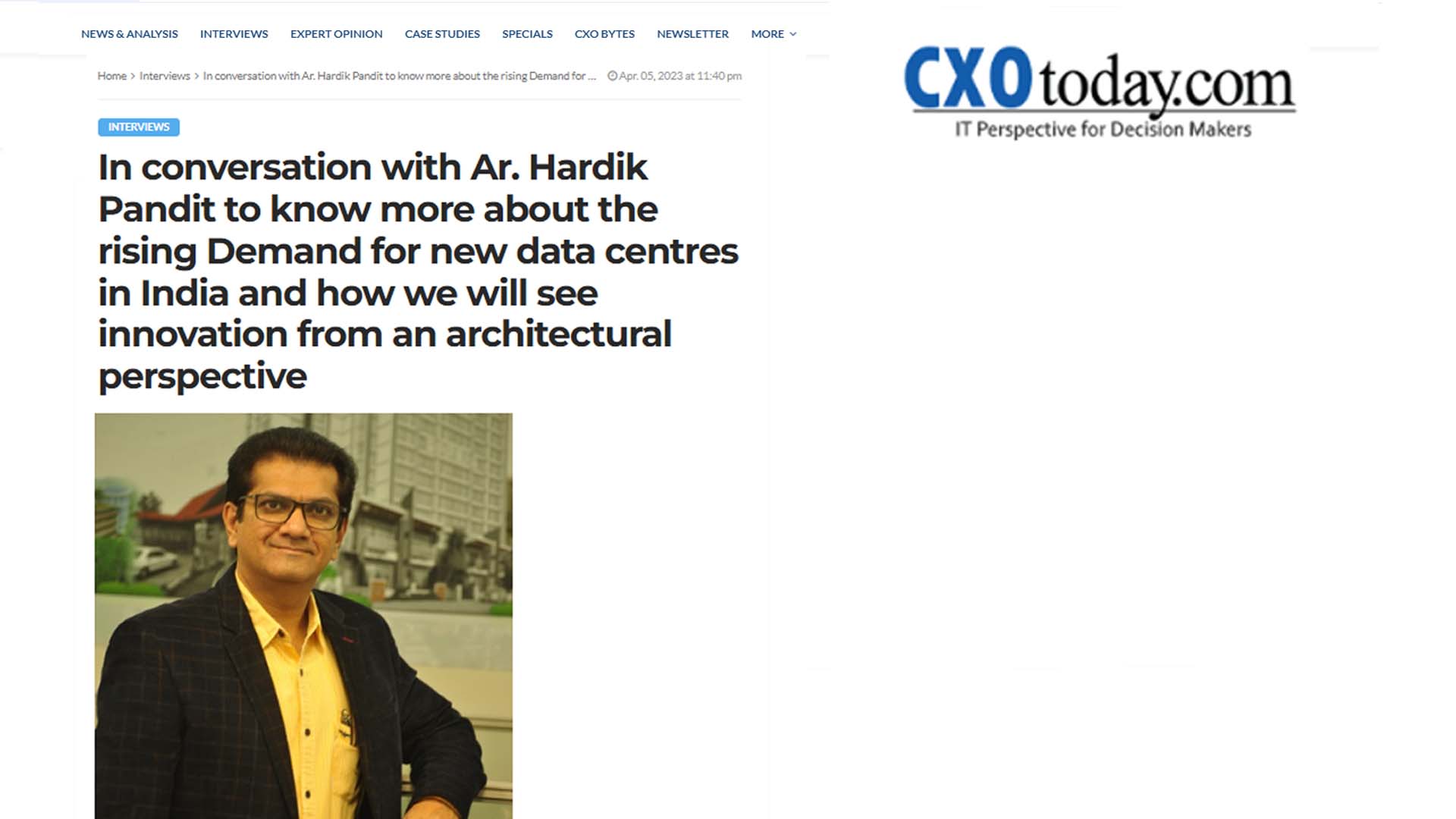 In conversation with Ar. Hardik Pandit to know more about the rising Demand for new data centres in India