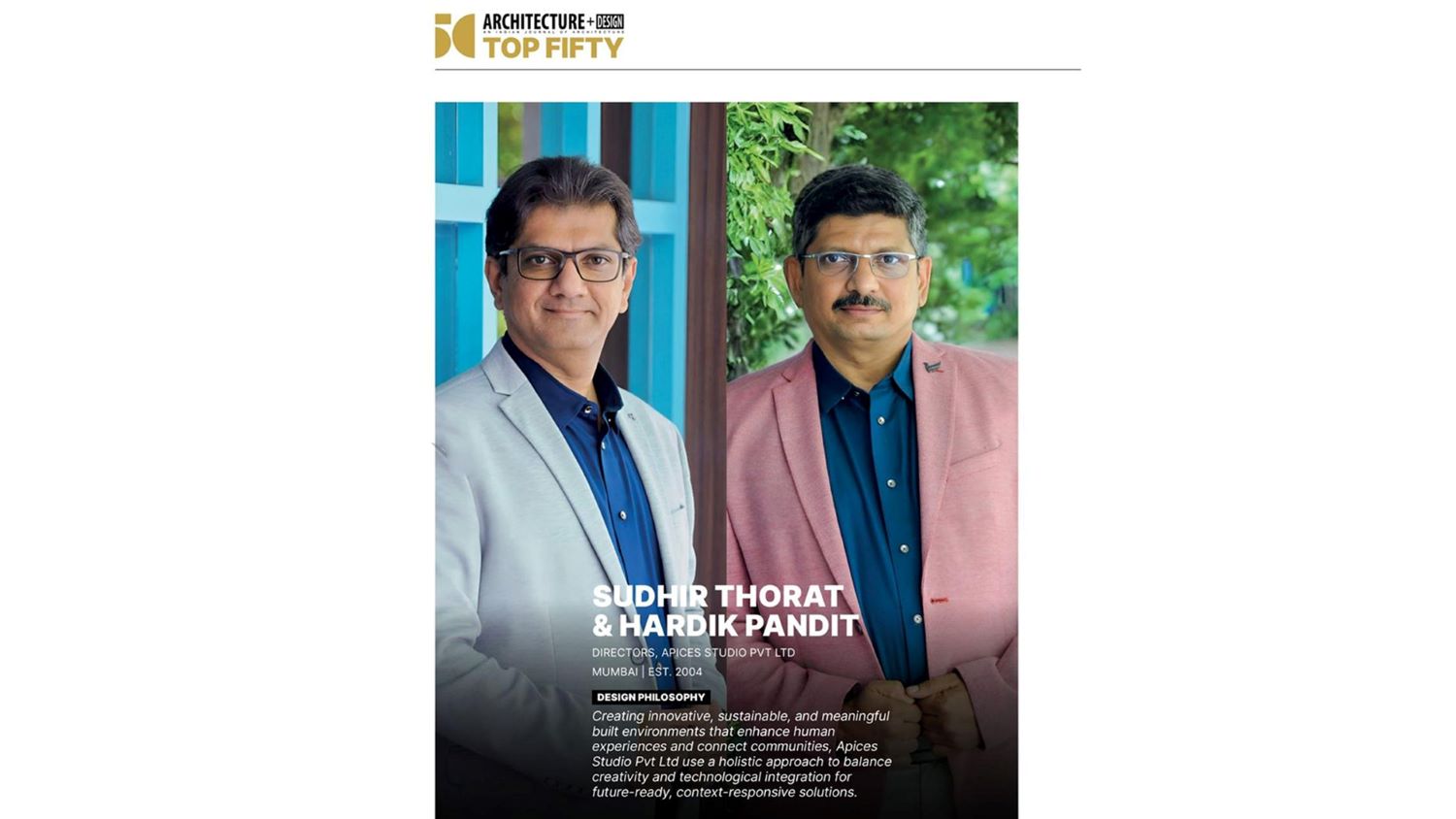  APICES Studio has been featured in Architecture + Design Top 50 – Anniversary Special Edition,